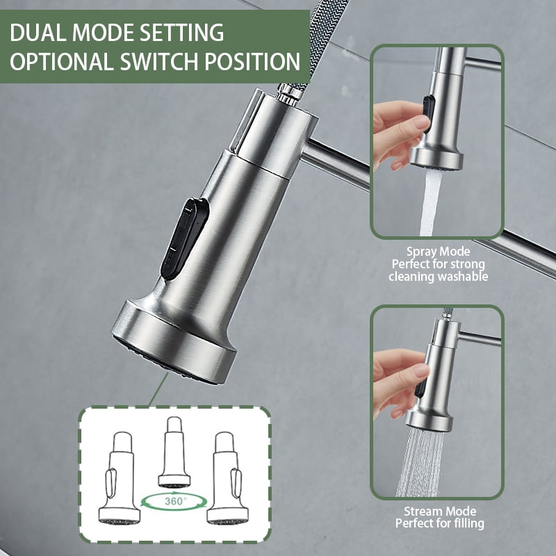 Kitchen Sink Faucet, Kitchen Faucets with Pull Down Sprayer Stainless Steel Single Handle Single Hole Brushed Nickel Commercial Industrial Spring Pull Out Laundry Farmhouse Kitchen Faucet