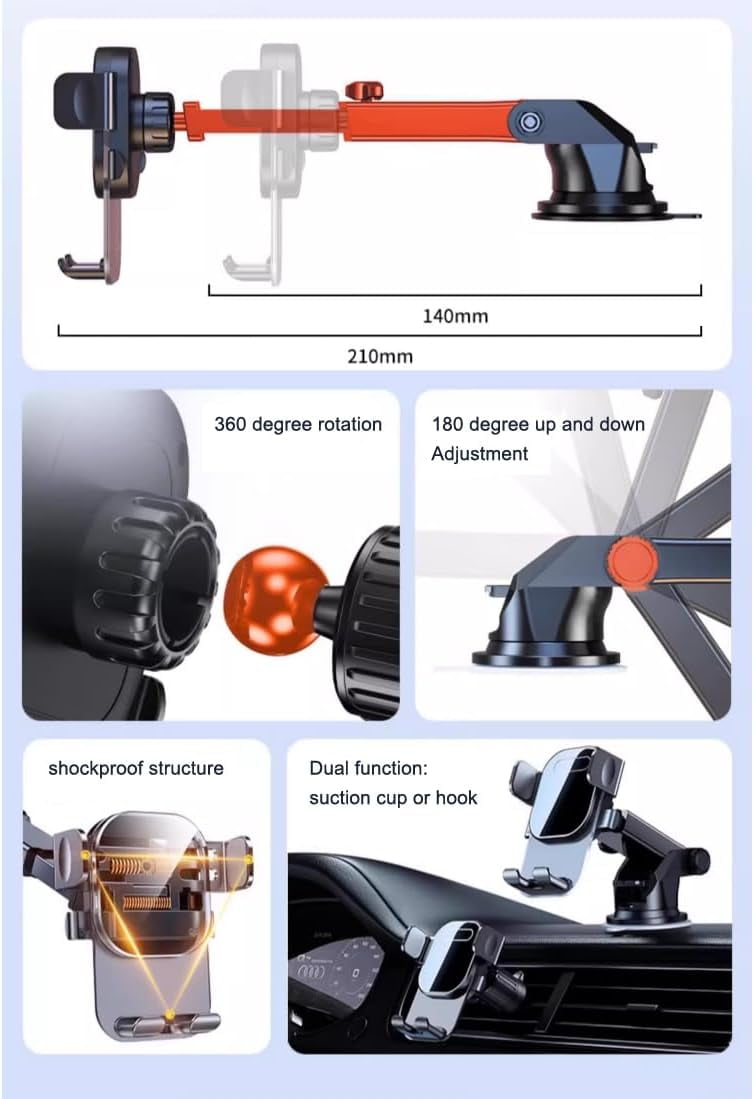 Phone Holders for Your Car, Universal Automobile Cradle Fit for iPhone Android and All Smartphones, Dark Black