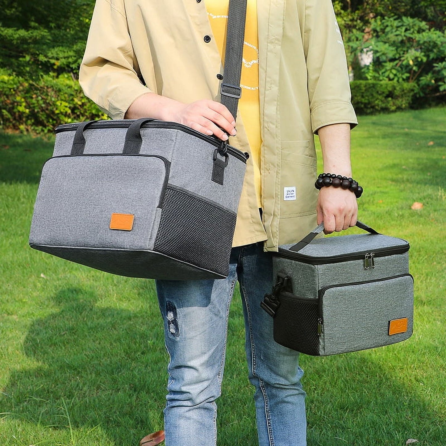 Extra Large Soft Sided Cooler Bag, 48 Can/30L Leakproof Portable Travel Beach Camping Picnic Insulated Coolers Bag, 37qt, Gray
