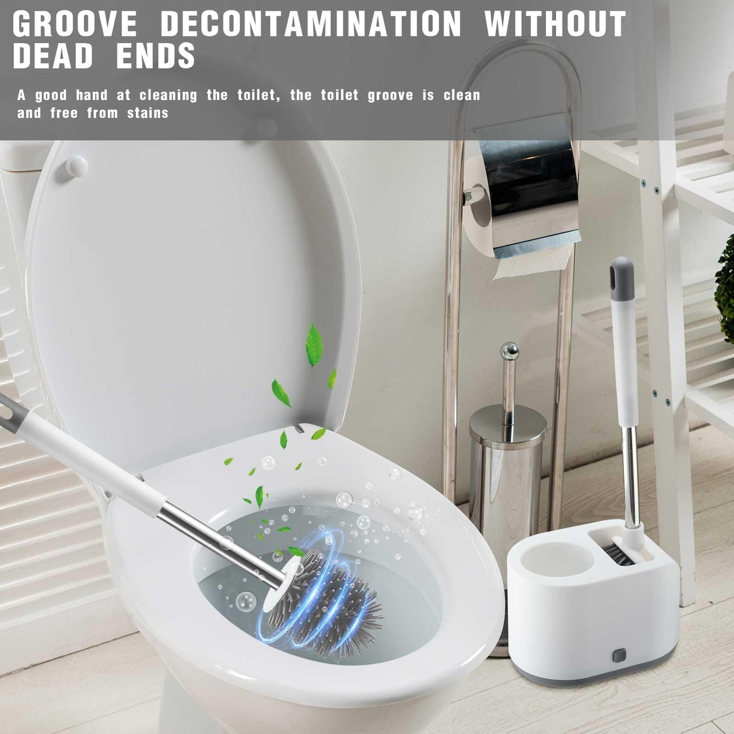 DAIYUKANG-Silicone Toilet Brush Set with Ventilated Holder, White