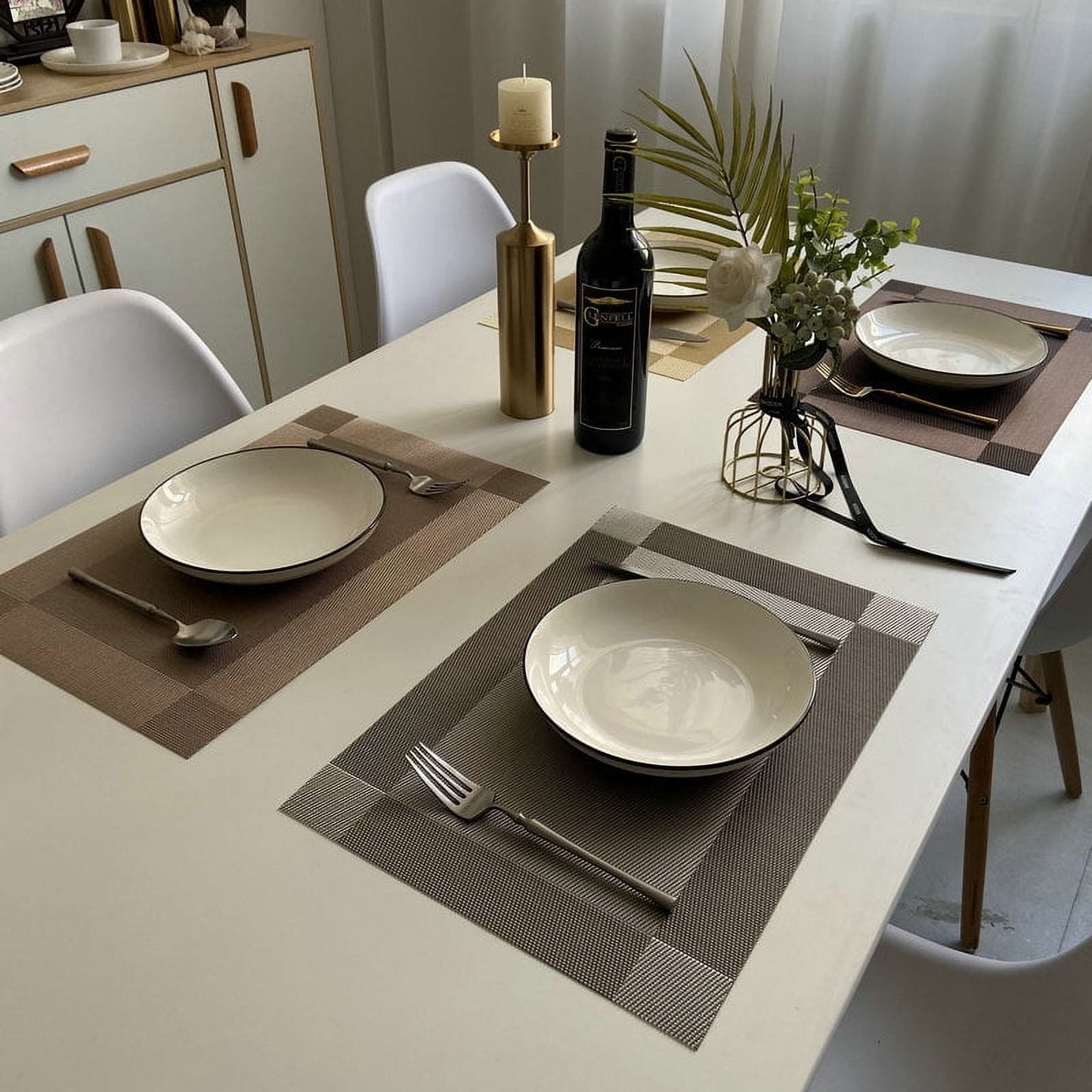 OHHSUN Placemats, Set of 6 placemats Washable Heat Resistant Non-Slip Heatproof PVC Weave Table Mats, 18"X12" for Kitchen Dining Party Holiday Indoor Outdoor,Gray