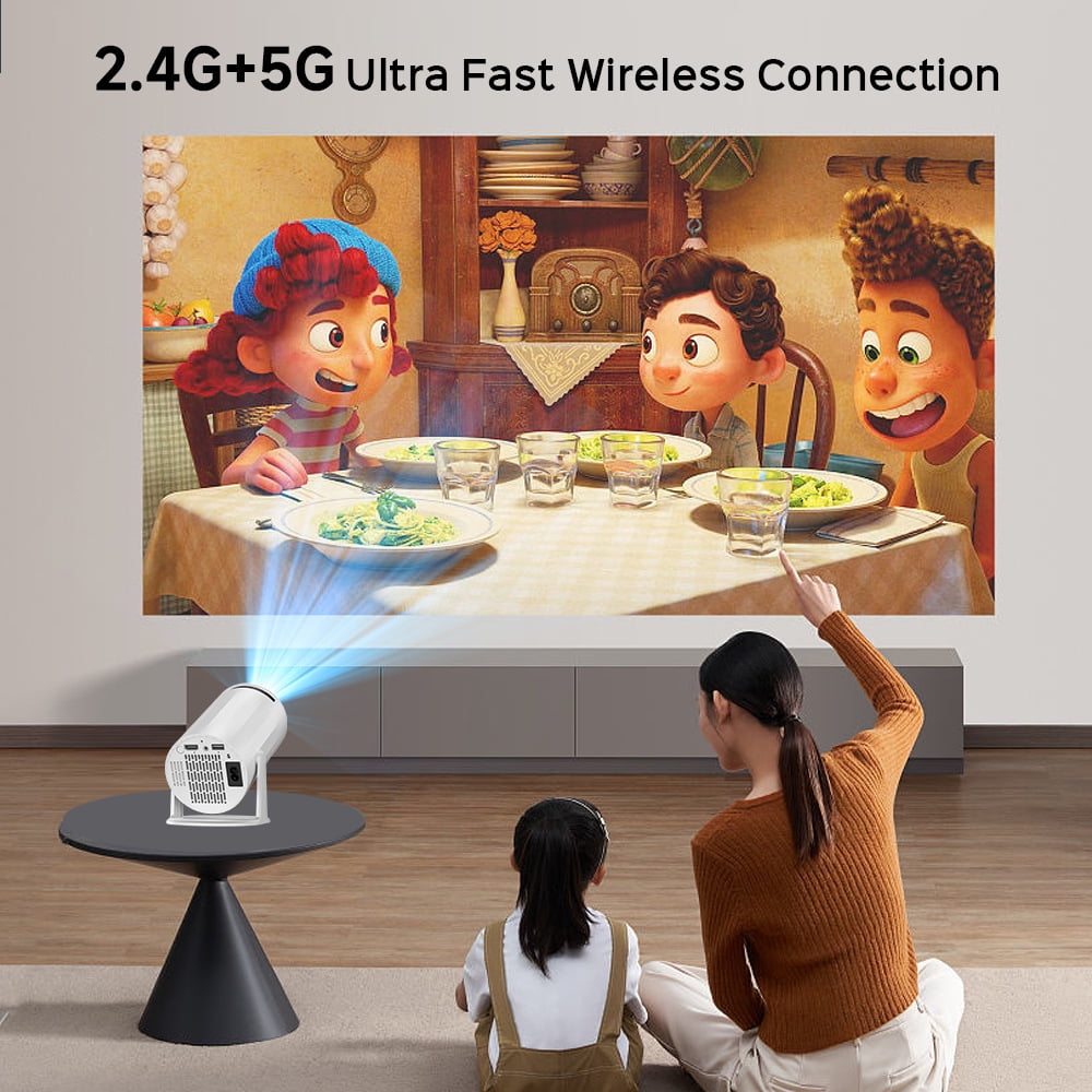 Mini Projector with WIFI 6 and Bluetooth, 4K 1080P Support Portable Projector 180° Rotatable 130'' Screen Movie Projector Auto Keystone Compatible for Laptop, PC, Smartphone (White)