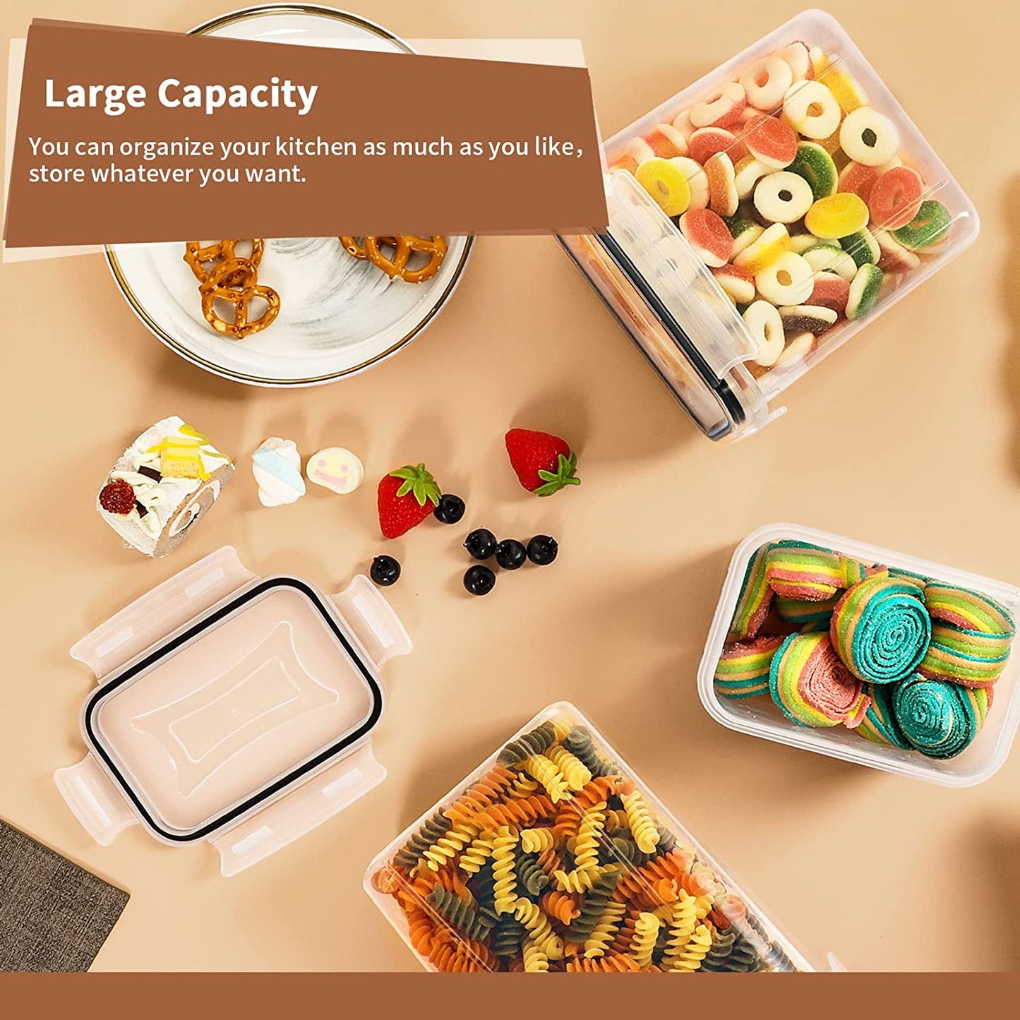 Airtight Food Storage Containers with Lids, 16 pcs Plastic Kitchen and Pantry Organization Canisters for Cereal, Dry Food, Flour and Sugar, BPA Free, Includes 20 Labels
