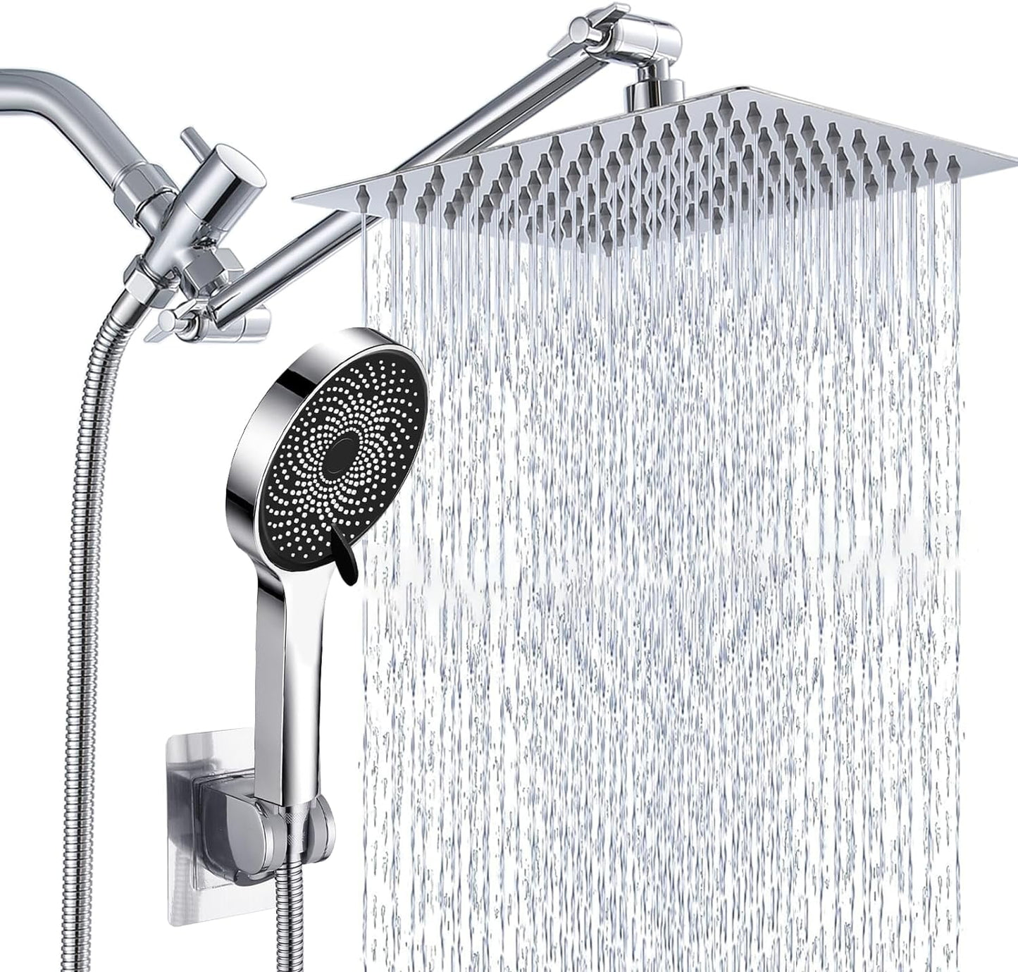 Shower Head Combo,13 Inch High Pressure Rain Shower Head with Adjustable Arm and 3 Settings Handheld ,Powerful Shower Spray Against Low Pressure Water with Long Hose