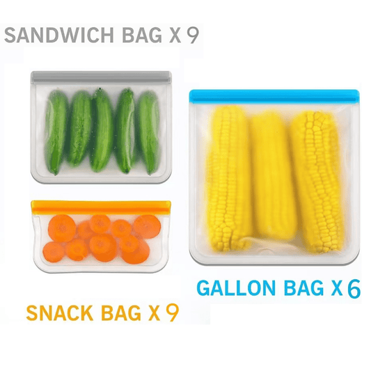 24 Pack Reusable Storage Bags, Dishwasher SafeSilicone Food Storage Bags with 3 Sizes for Marinate Meats, Sandwich, Snack, Cereal, Travel Item