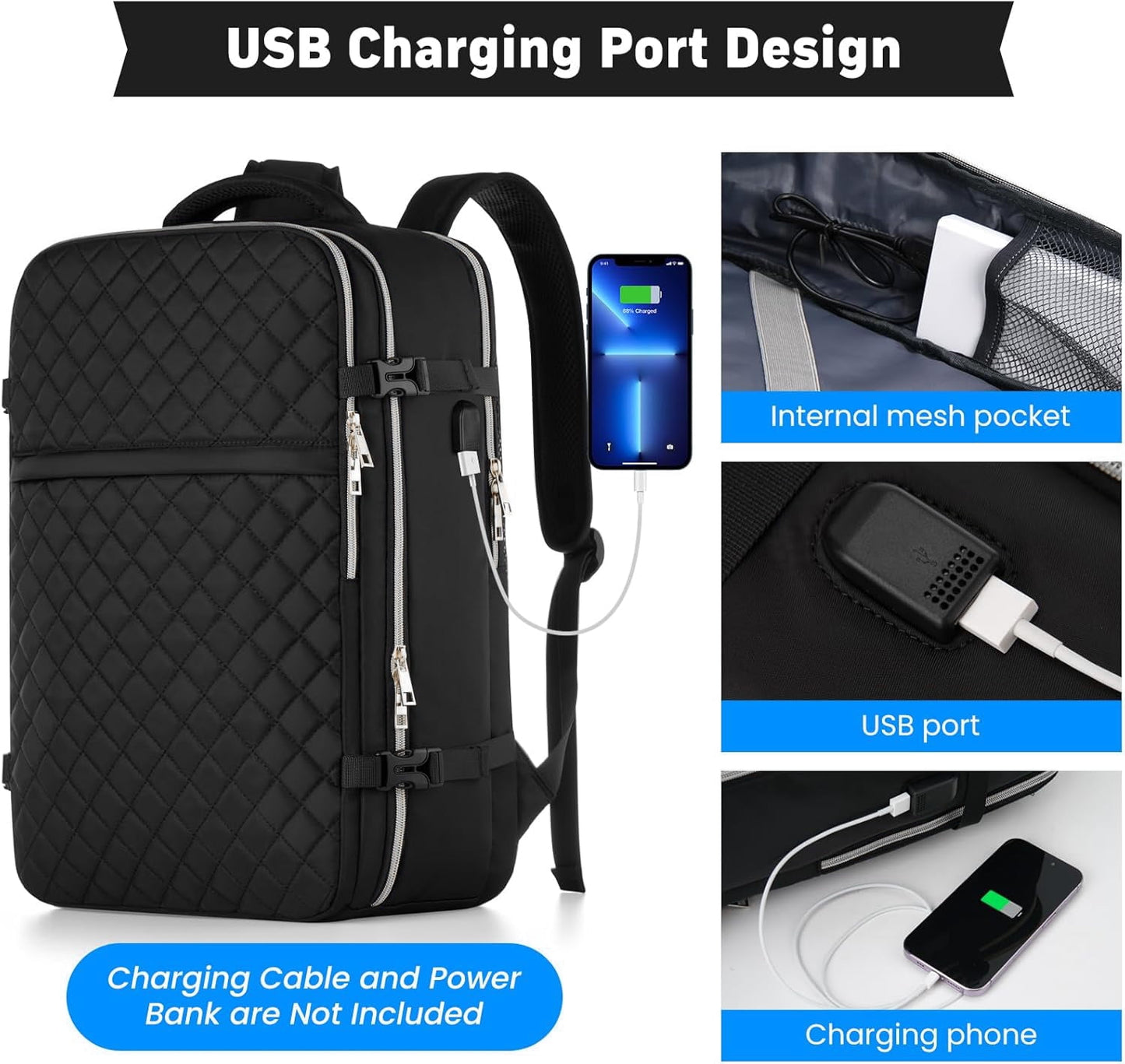Fashion large backpack For Women And Men, Flight Approved Carry On Backpack, Water Resistant Large Casual Daypack Fit 17 Inch Laptop with USB Charging Port, The Best Gift Choice For Christmas
