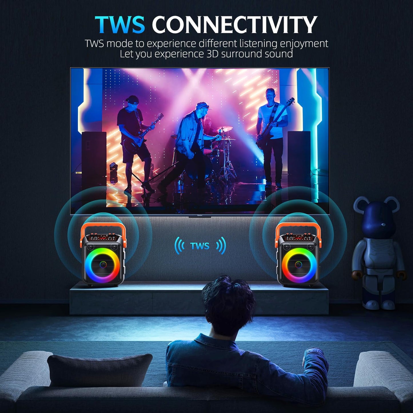 Karaoke Machine, Portable Bluetooth Speaker with 2 Wireless Microphones for Adults & Kids with Lights, Karaoke Microphone with PA System Supports USB/TF/REC/FM/AUX for Home Party