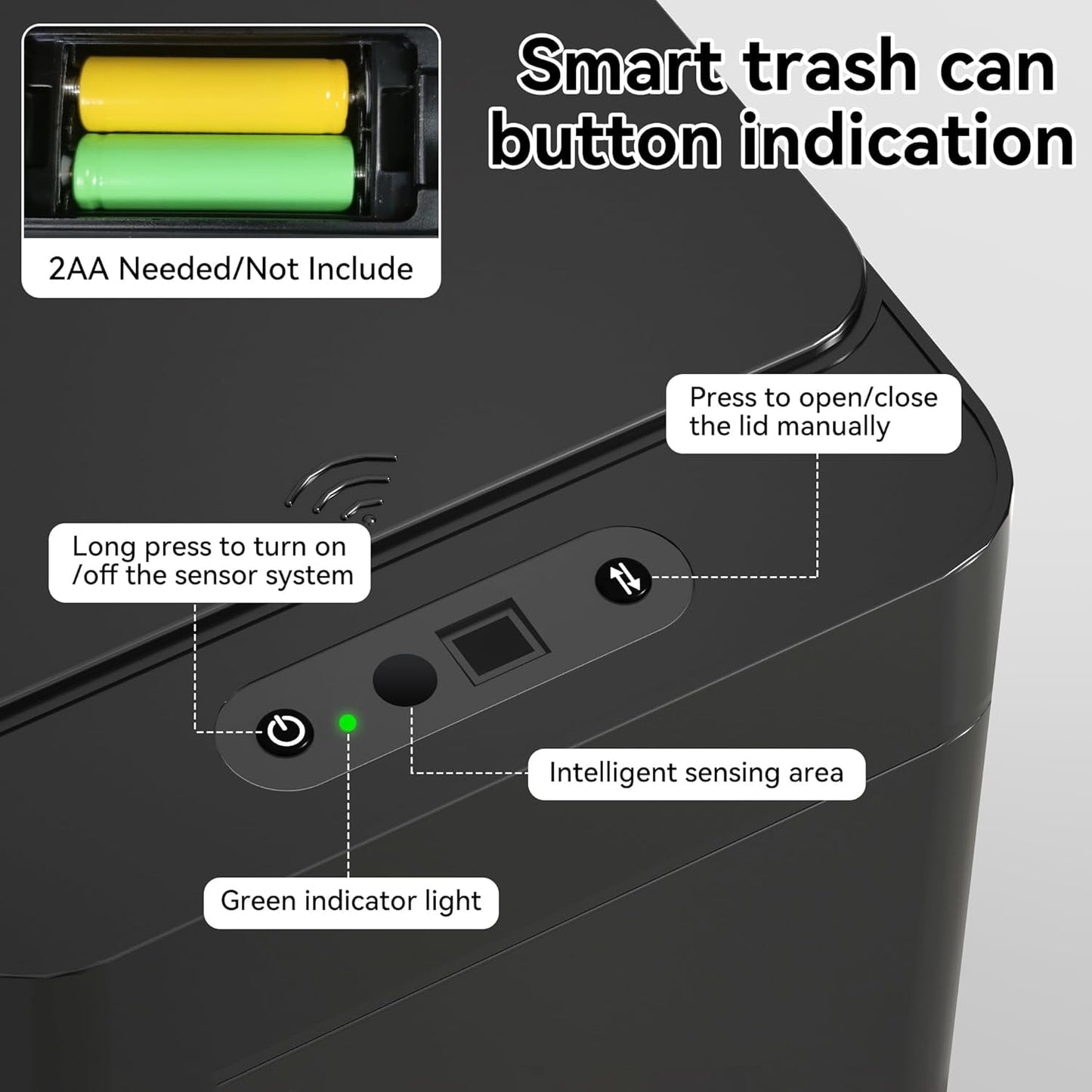IRINNA 2Pack Bathroom Small Trash Can with Lid, 2.6 Gallon Touchless Automatic Garbage Can Slim Waterproof Motion Sensor Smart Trash Bin for Bedroom, Office, Kitchen, Living Room (Black)