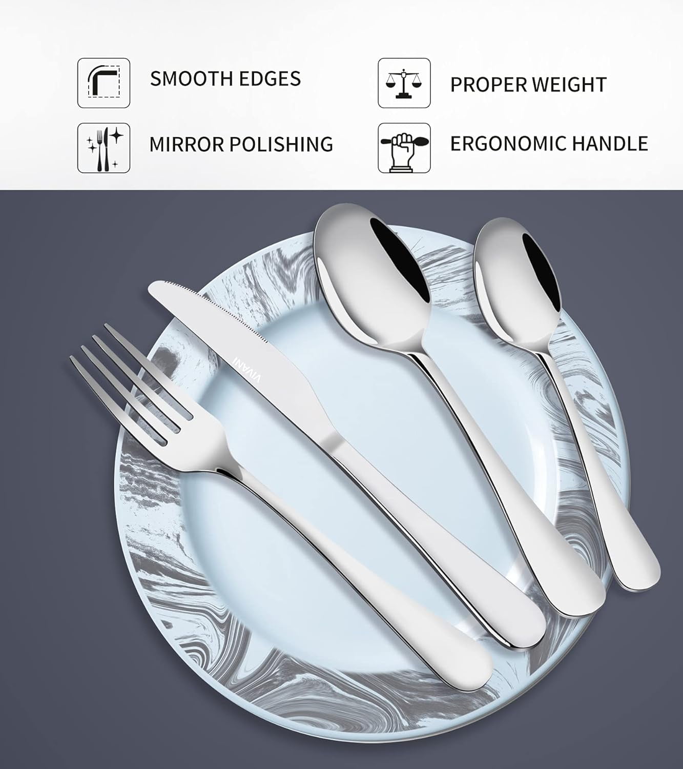 24 Piece Silverware Set for 4, Premium Stainless Steel Cutlery Set, Utensil Sets, Flatware Sets for 4, Forks Spoons and Knives Set Dishwasher Safe for Home Kitchen