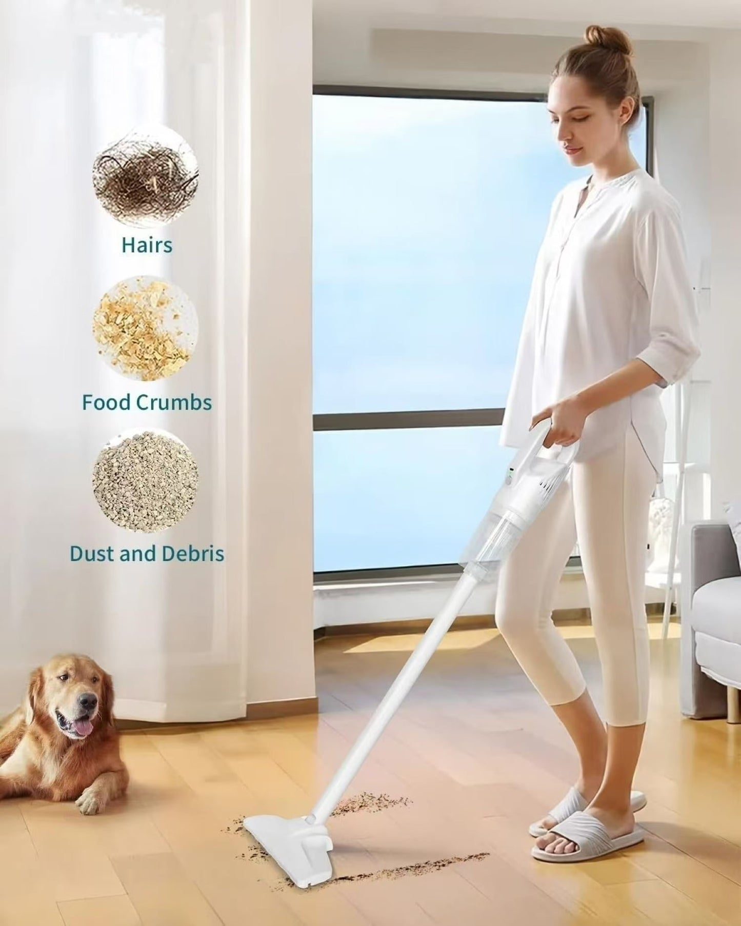 Cordless Vacuum Cleaner, Stick Vac with Tangle-Resistant Design, Up to 60 Minutes, Powerful Suction, Rechargeable, Lightweight, and Versatile for Carpet, Hard Floor, Pet Hair