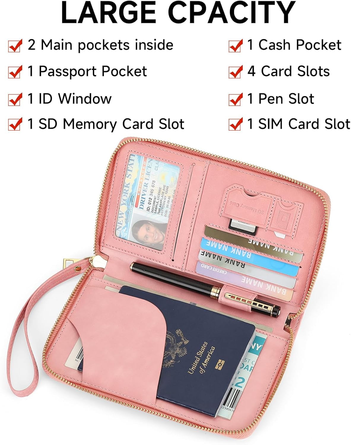 EHIW Passport Holder for Travel Essentials, Passport Wallet Cover Case for Travel Must Haves Accessories,Passport Book Holders for Women and Men(pink)