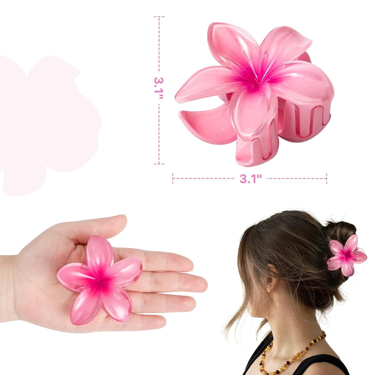 EHIW Flower Hair Claw Clips-6PCS Large Claw Clips for Thick Hair,Strong Hold Nonslip Hair Clips for Women,Hawaiian Flower Claw Clips,Cute Hair Clips,Banana Clip for Thin Hair,Hair Accessories for