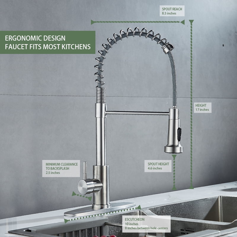 Kitchen Sink Faucet, Kitchen Faucets with Pull Down Sprayer Stainless Steel Single Handle Single Hole Brushed Nickel Commercial Industrial Spring Pull Out Laundry Farmhouse Kitchen Faucet