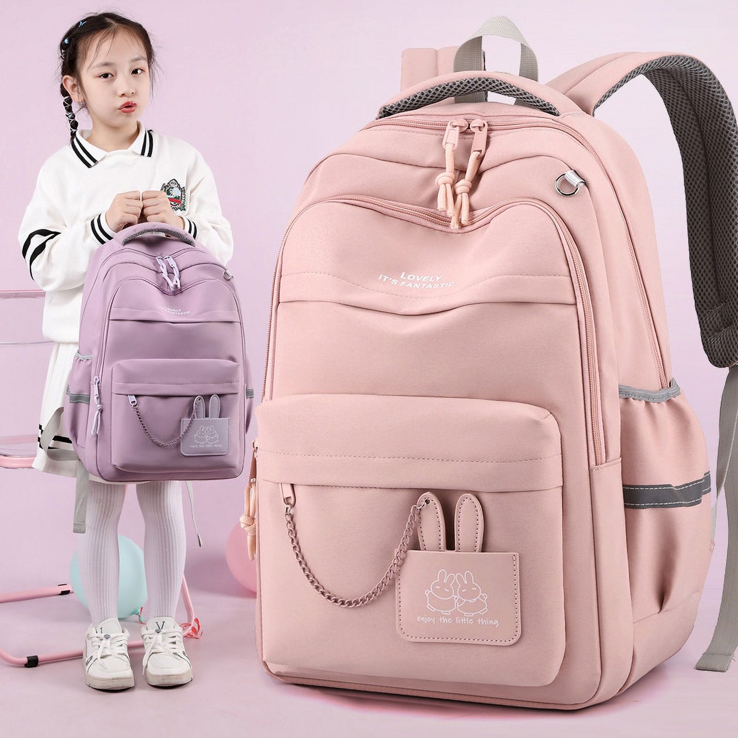 School Backpack Womens, Causal Travel School Bags 15.6 Inch Laptop Backpack for Student Lightweight Rucksack Water Resistant Bookbag College Men Work Daypack Pink