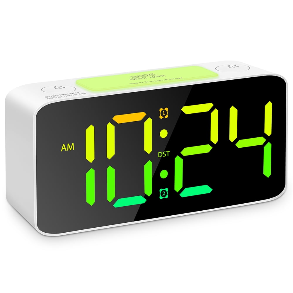 Super Loud Alarm Clock for Heavy Sleepers Adults,Digital Clock with 7 Color NightLight,Adjustable Volume, Charging Cable,Small Clocks for Bedrooms,Ok to Wake Up for People (White+RGB)