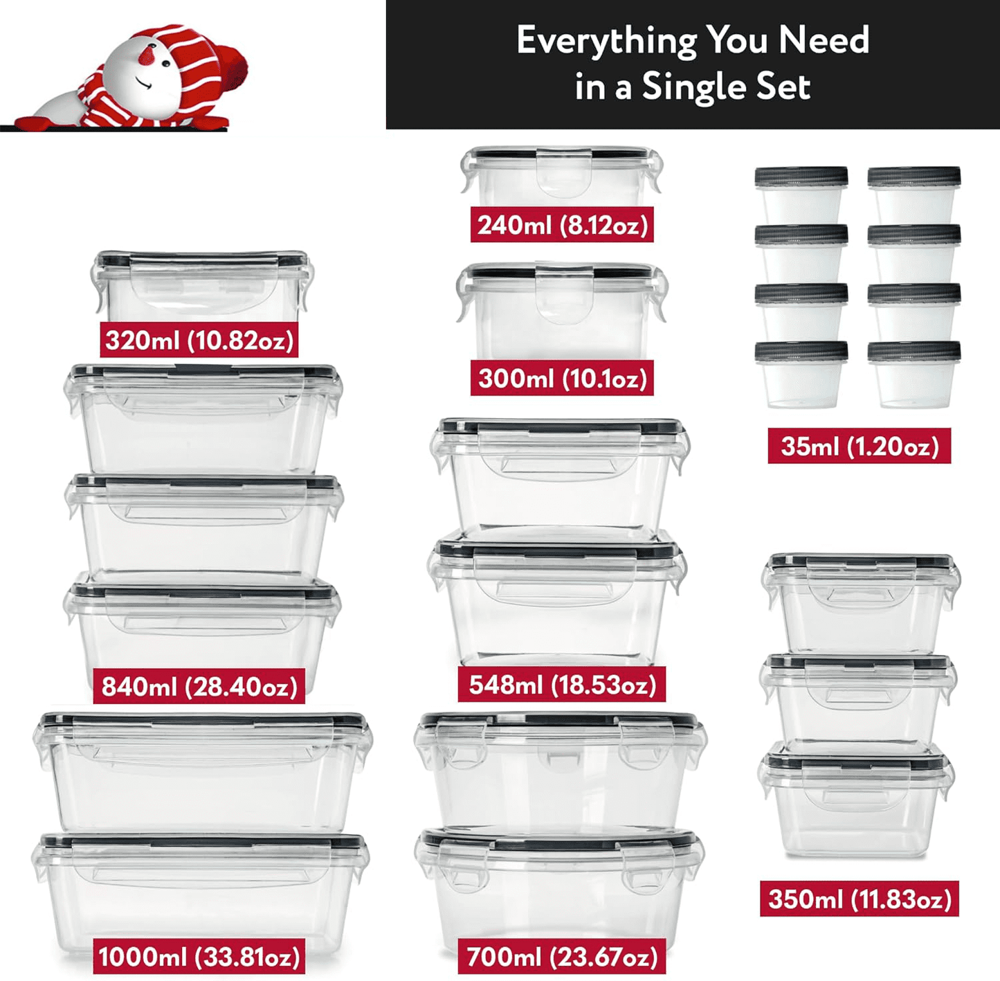 50 Pcs Food Storage Containers with Lids Airtight, Plastic Meal Prep Container for Pantry & Kitchen Organization & bento box & snack containers, BPA-Free, Leak-Proof with Labels & Marker Pen