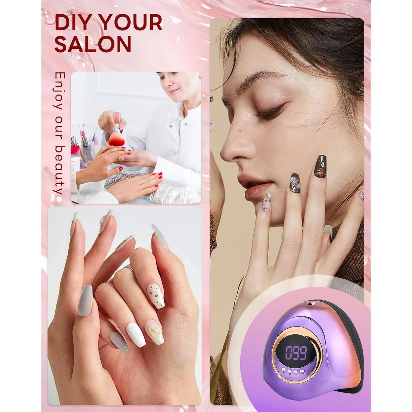UV Nail Led Lamp, 280W UV Light for Gel Nails with 66 Lamp Beads Nail Lamps 4 Timer Setting & Auto Sensor, Professional UV Led Light Nail Dryer for Curing Gel Polish UV Lamp for Salon Home