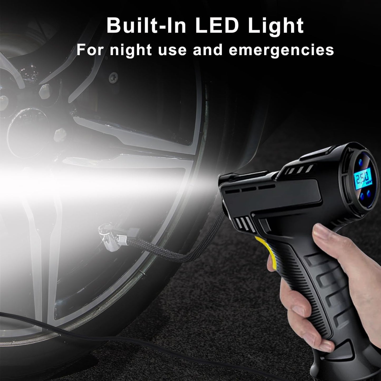 Tire Inflator Portable Air Compressor - Air Pump for Car Tires with Tire Pressure Gauge - One Click Smart Pump Tire Inflator for Car, Motorcycle, Bicycle and More