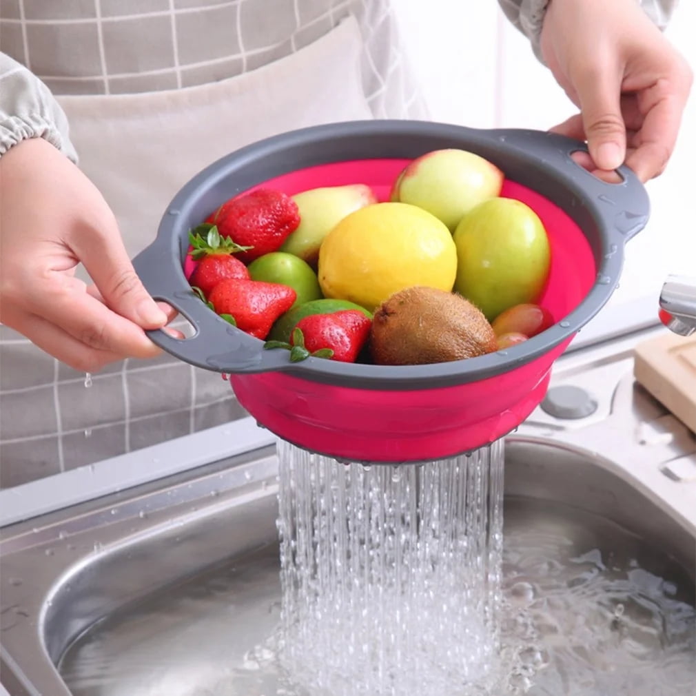 Collapsible Colander Set of 3 Round Silicone Kitchen Strainer Set - 2 pcs 4 Quart and 1 pcs 2 Quart- Perfect for Draining Pasta, Vegetable and fruit (green,blue, purple)