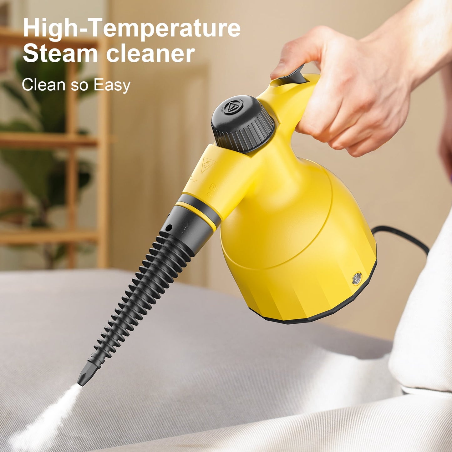 Handheld Steam Cleaner: Multi-Surface Steamer with 12 PCS Accessories Pressurized Natural Steam Cleaner for Home Cleaning Dirt, Grease, Grout, Tile, Floor, Couch and Car-Yellow