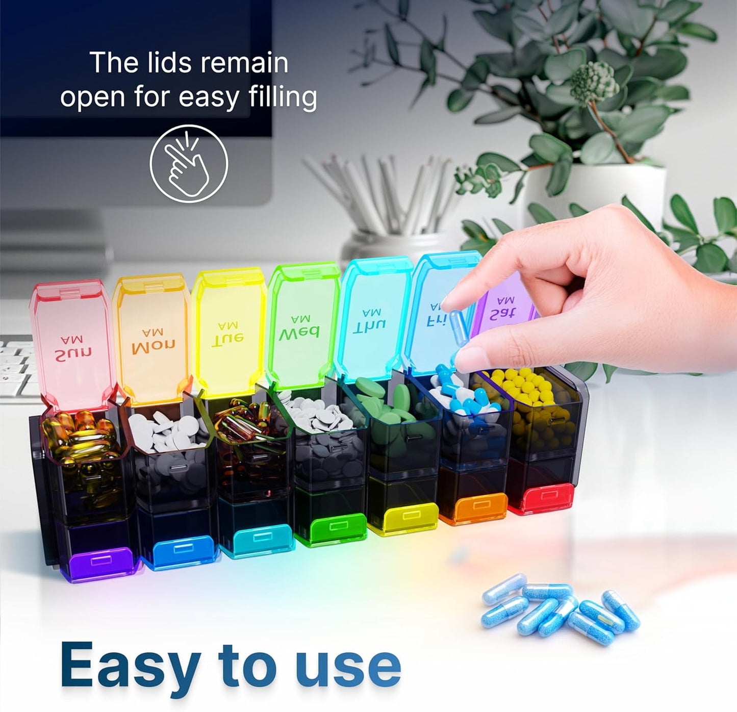 Extra Large Weekly Pill Organizer 2 Times a Day - XL Pill Case Am Pm - Big Pill Box 7 Day Oversized Daily Vitamin Organizer Jumbo Pill Container Twice a Day Medicine Supplement Dispenser Rainbow