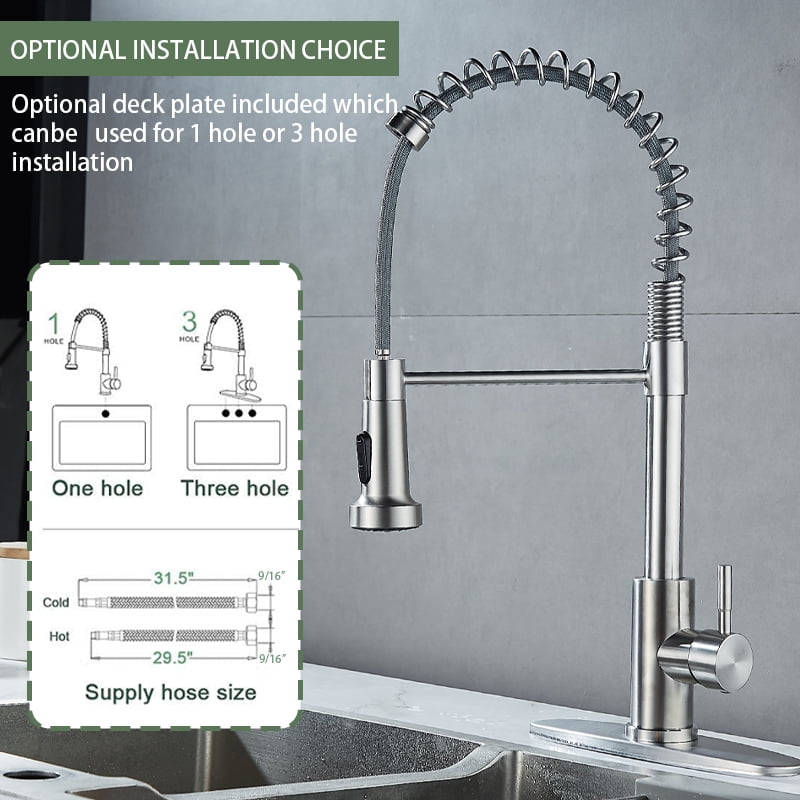 Kitchen Sink Faucet, Kitchen Faucets with Pull Down Sprayer Stainless Steel Single Handle Single Hole Brushed Nickel Commercial Industrial Spring Pull Out Laundry Farmhouse Kitchen Faucet