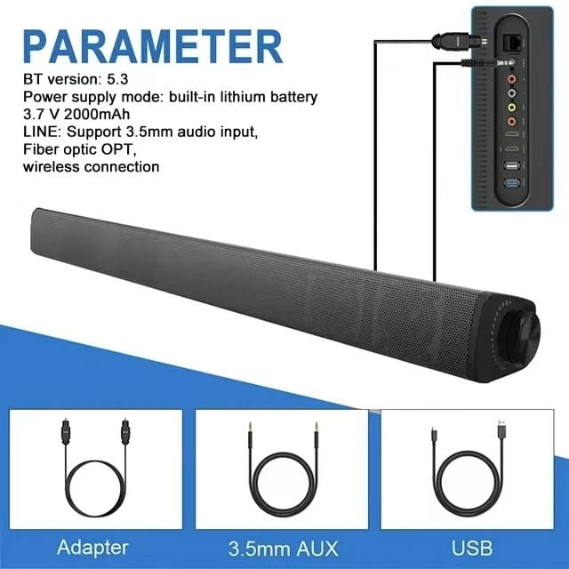 Sound Bar for Smart TV, Soundbar with Bluetooth/Opt/AUX Connect, Volume Boost, 3 Equalizer Modes, for TV/PC/Gaming/Projectors