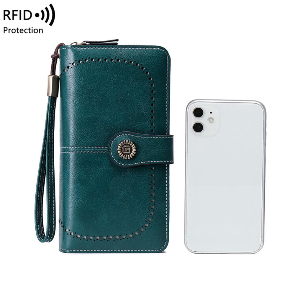 EHIW Wallets for Women Leather Credit Card Holder with RFID Blocking Large Capacity Wristlet , Blue