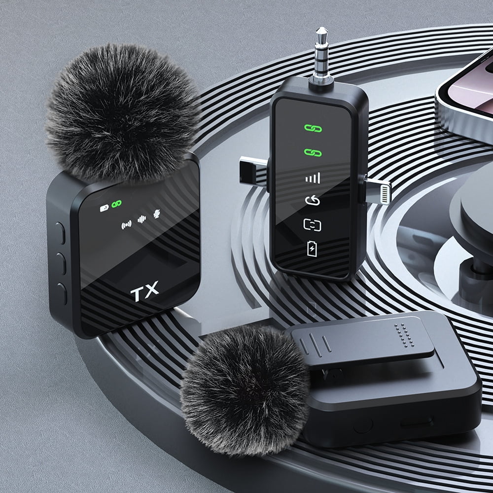 LOOKFUN 3 in 1 Microphone for iPhone/Android/Camera, Wireless Lavalier Microphone, 100ft Transmission, 18H Battery Life, Mini Microphone for Record Interview, Vlogs, YouTube, Tiktok