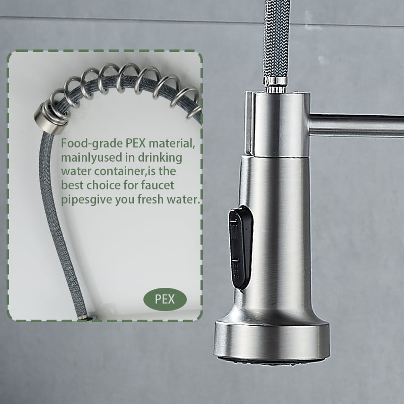 Kitchen Sink Faucet, Kitchen Faucets with Pull Down Sprayer Stainless Steel Single Handle Single Hole Brushed Nickel Commercial Industrial Spring Pull Out Laundry Farmhouse Kitchen Faucet