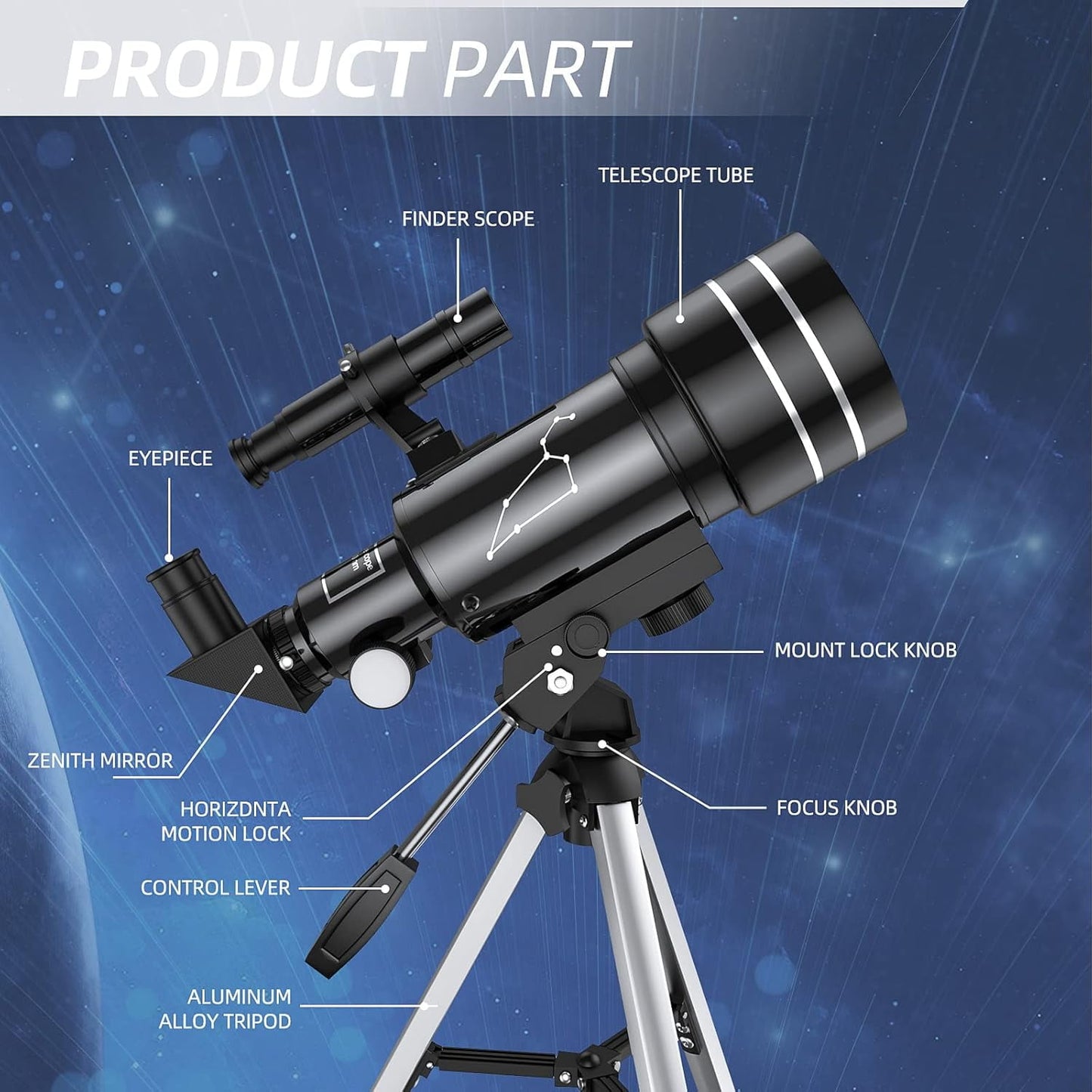 Telescope for Adults & Kids, 70mm Aperture Astronomical Refractor Telescopes for Astronomy Beginners (15X-150X), 300mm Portable Telescope with an Phone Adapter & A Wireless Remote