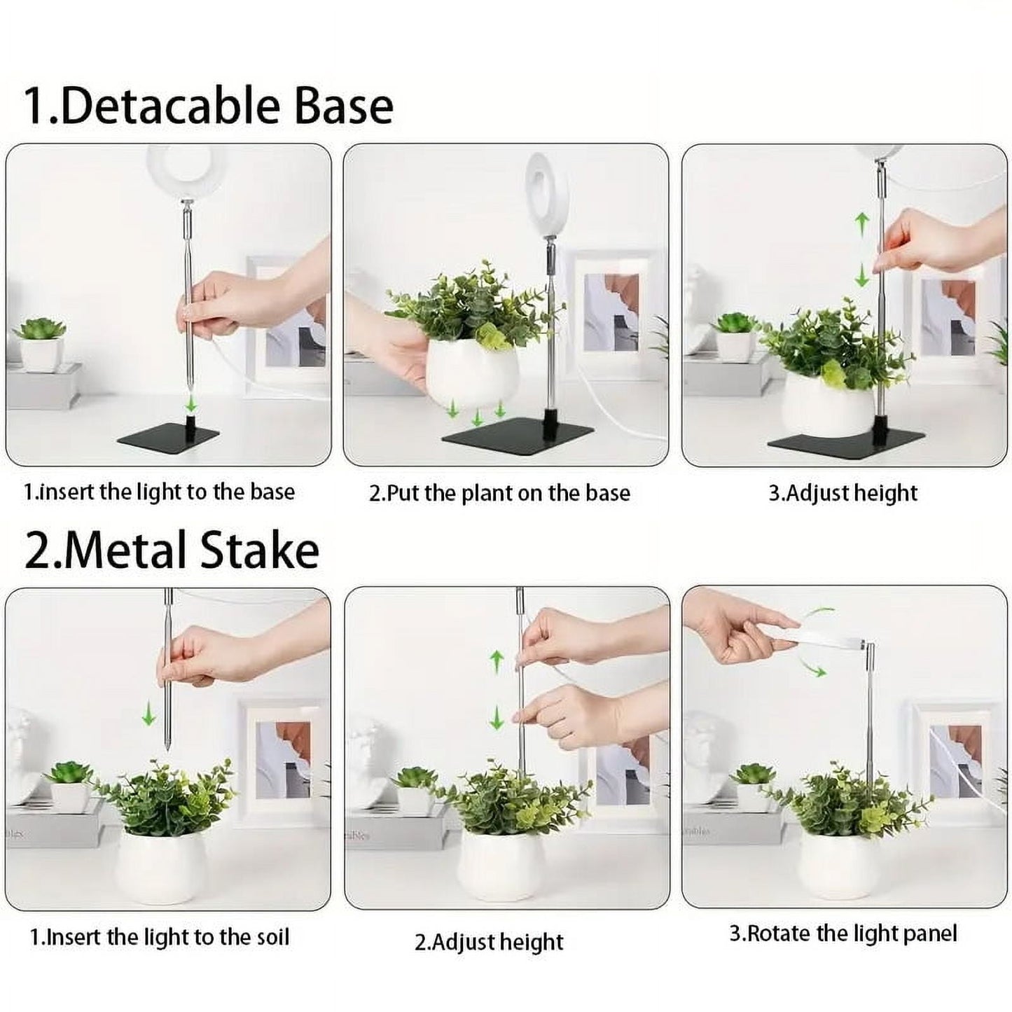 Plant Grow Light, LED Growing Light for Indoor Plants, Full Spectrum Desk Growth Lamp w/ Automatic Timer(3/9/12Hrs) & Height Adjustable, 10 Dimmable Brightness for Small Plants, 2 Packs, White