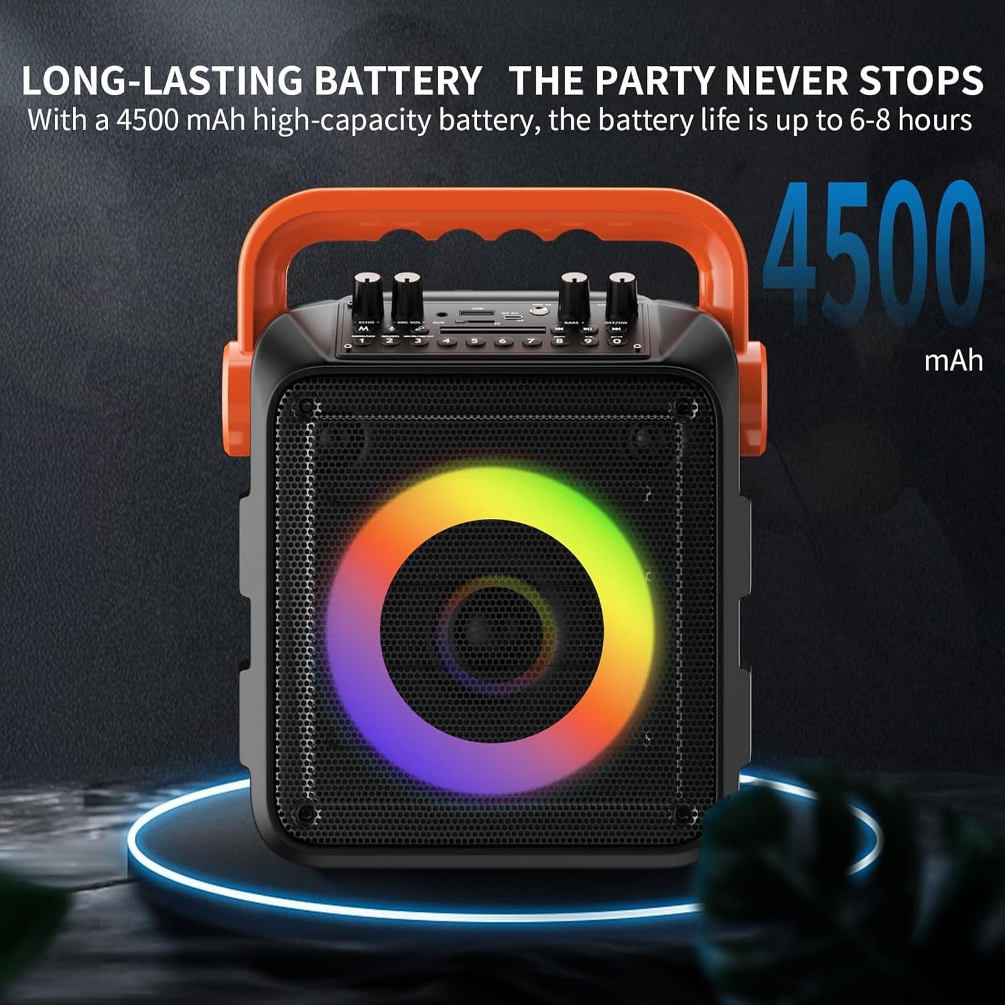 Karaoke Machine, Portable Bluetooth Speaker with 2 Wireless Microphones for Adults & Kids with Lights, Karaoke Microphone with PA System Supports USB/TF/REC/FM/AUX for Home Party