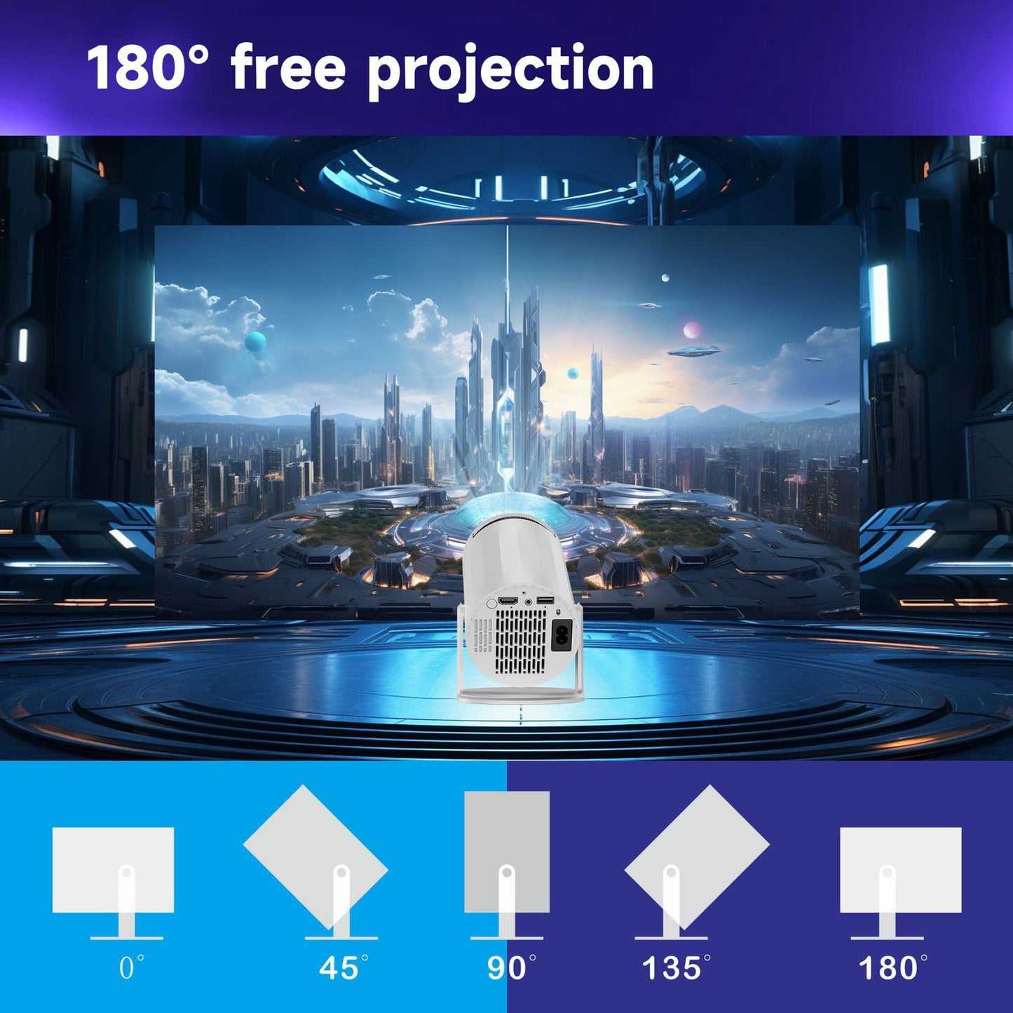 Mini Projector with WIFI 6 and Bluetooth, 4K 1080P Support Portable Projector 180° Rotatable 130'' Screen Movie Projector Auto Keystone Compatible for Laptop, PC, Smartphone (White)