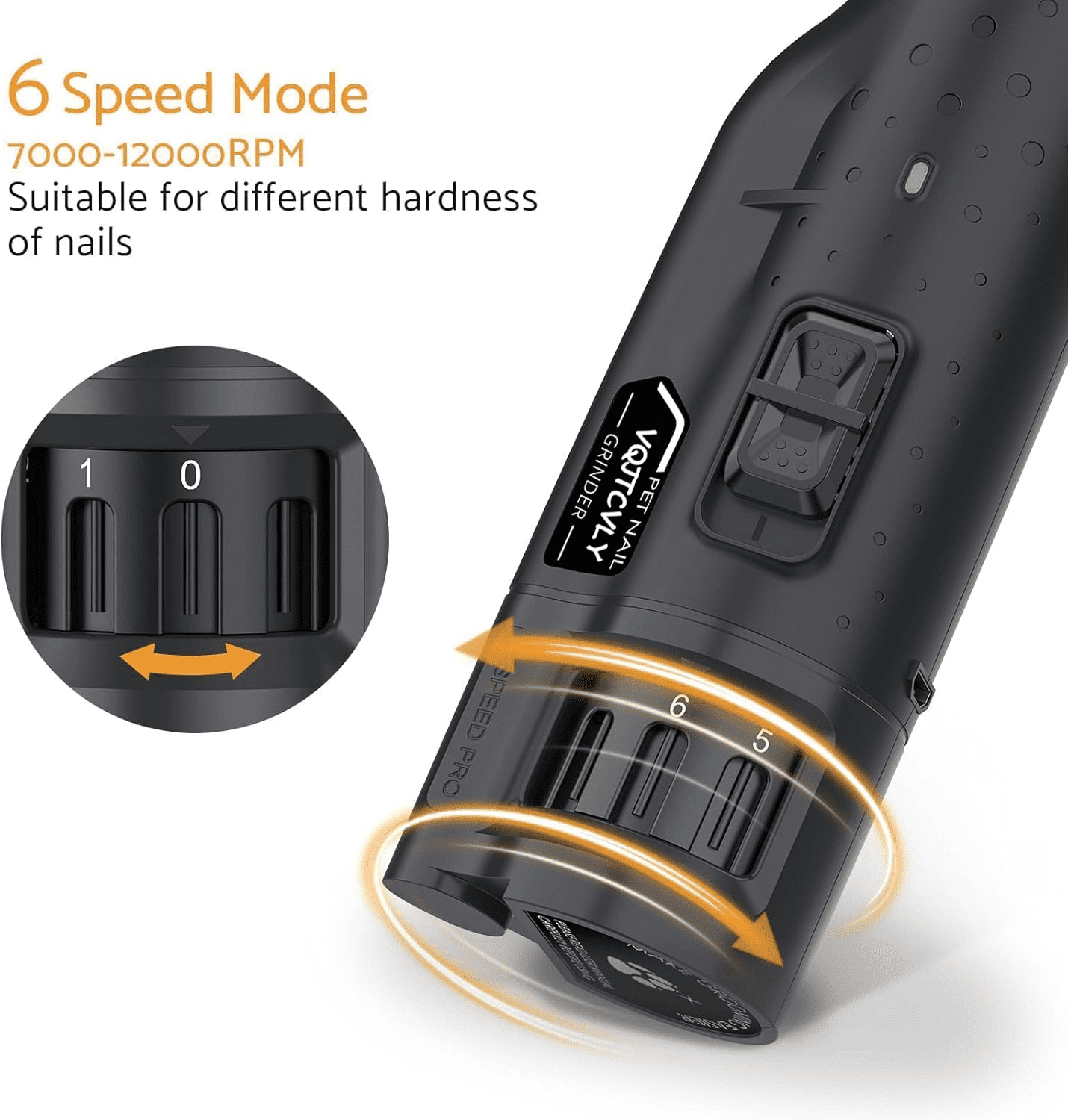 Dog Nail Grinder Quiet - (45db) 6-Speed Pet Nail Grinder with 2 LED Lights for Large Medium Small Dogs/Cats, Professional 3 Ports Rechargeable Electric Dog Nail Trimmer with Dust Cap(Gray)