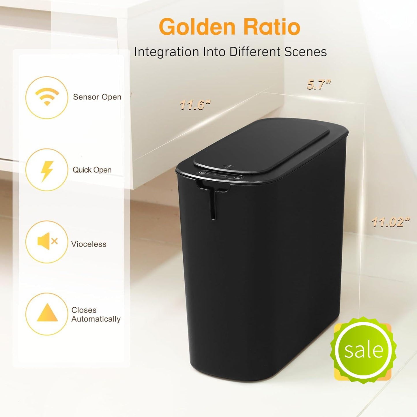2 Pack 3.2 Gallon Automatic Touchless Garbage Can, Small Motion Sensor Smart Trash Can, Slim Waterproof Trash Bin for Bedroom, Bathroom, kitchen, Office, Living Room, Black