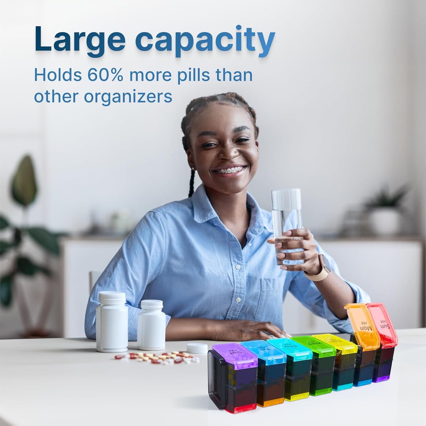 Extra Large Weekly Pill Organizer 2 Times a Day - XL Pill Case Am Pm - Big Pill Box 7 Day Oversized Daily Vitamin Organizer Jumbo Pill Container Twice a Day Medicine Supplement Dispenser Rainbow