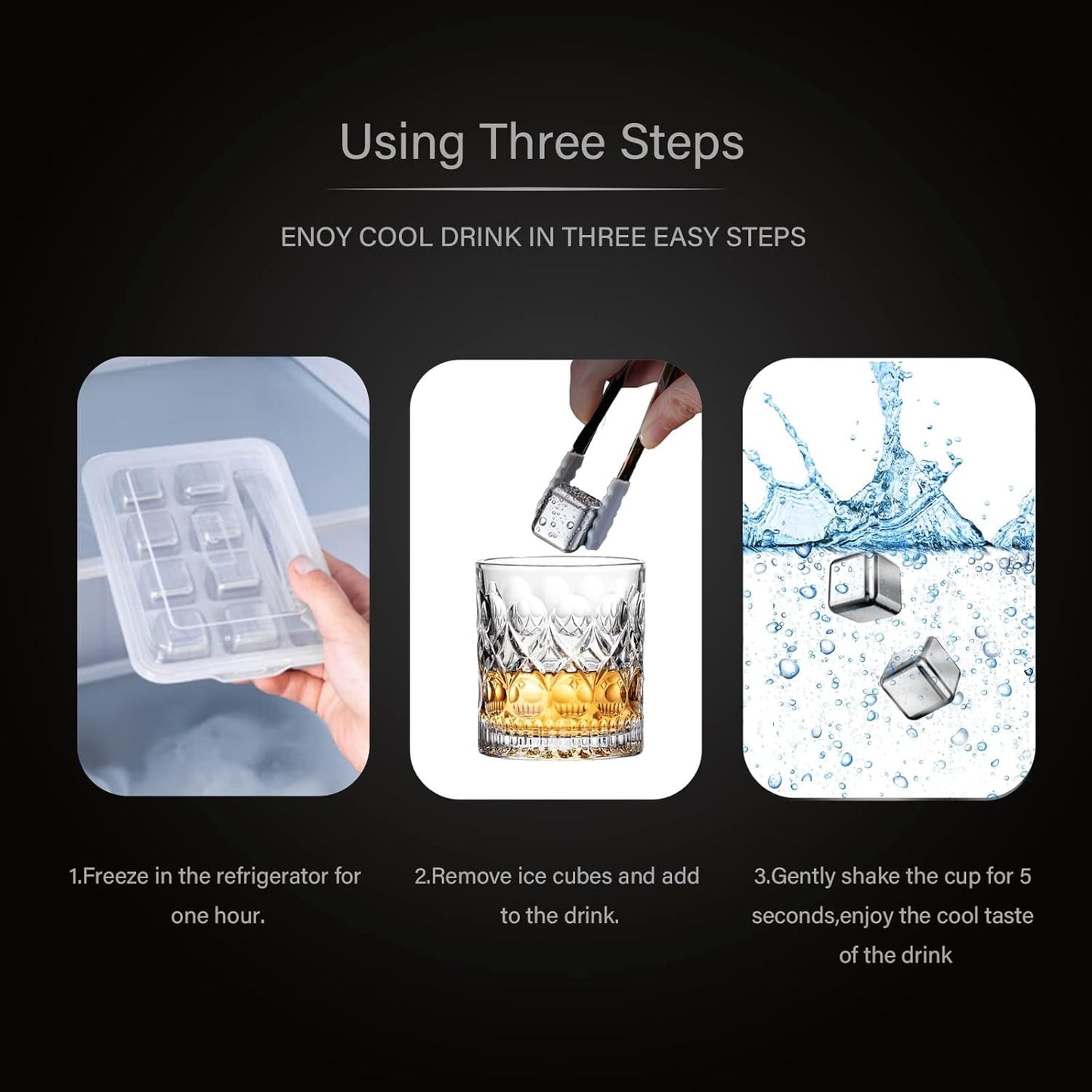 8 pcs Stainless Steel Ice Cubes for Drinks, Reusable Stainless Wine Ice Tong for Whiskey, Vodka, Soda, Wine, Beverage Juice Father's Gifts