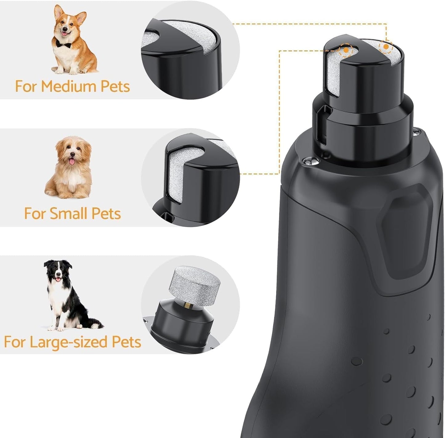 Dog Nail Grinder Quiet - (45db) 6-Speed Pet Nail Grinder with 2 LED Lights for Large Medium Small Dogs/Cats, Professional 3 Ports Rechargeable Electric Dog Nail Trimmer with Dust Cap(Gray)