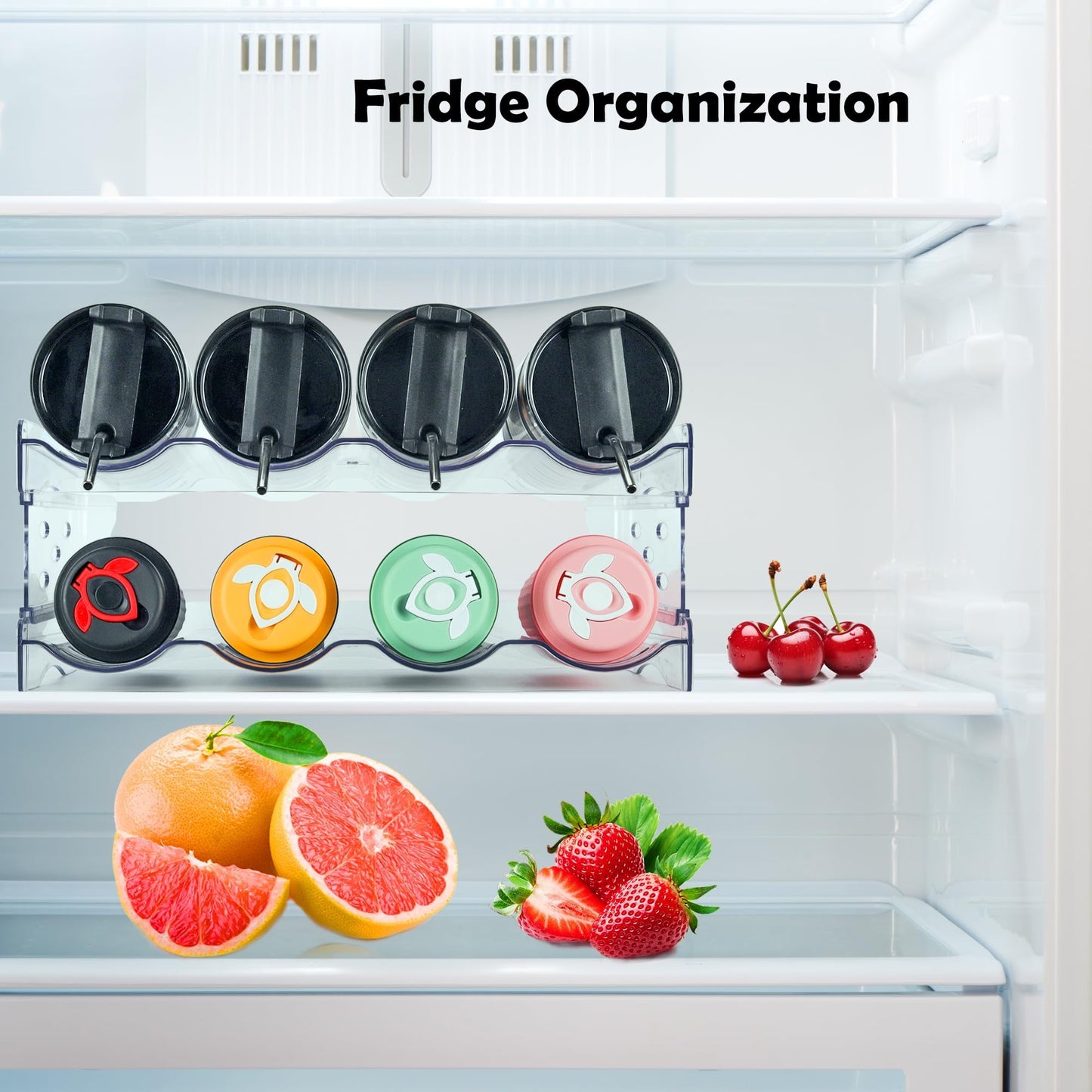 Water Bottle Organizer, Stackable Plastic Bottle Holder for Cabinet,Storage Rack,Kitchen Pantry, Fridge, Cup Holder for Wine -4 Pack, Hold 16 Containers