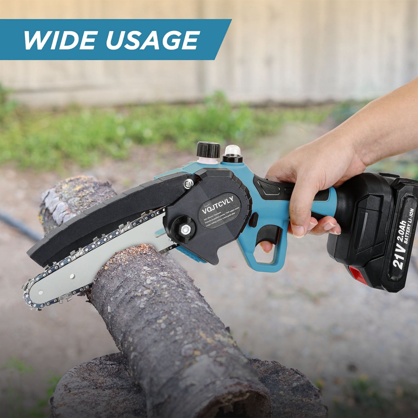 VQJTCVLY 6 inch Mini Chainsaw with 2x2000mAh Batteries and 2 Chains, Electric Cordless Chainsaw Set with Security Lock for Wood Cutting Tree Pruning Trimming, Blue