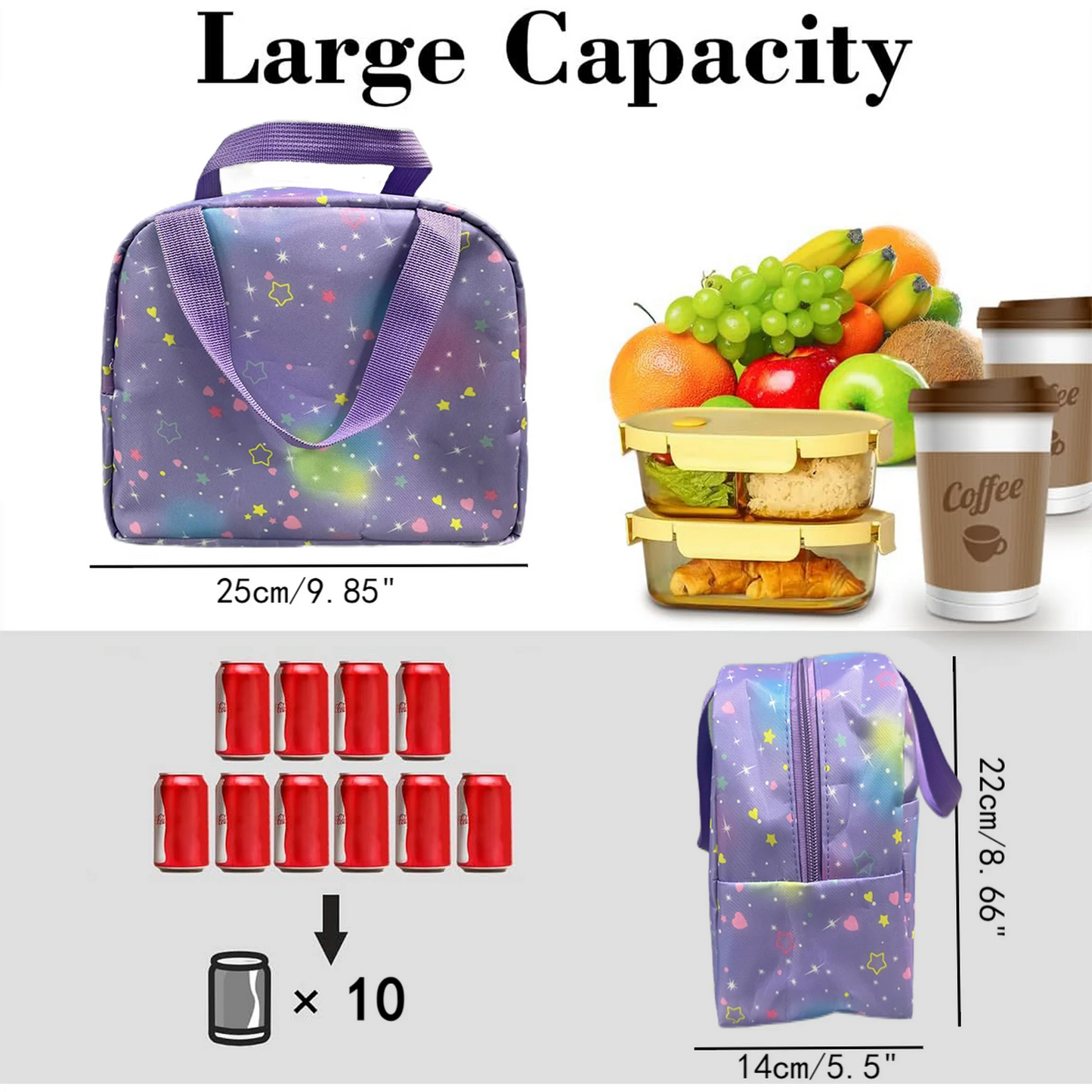 Lunch Box Lunch Bag for Women Adults Men, Reusable Cute Lunch Pail bag - Leakproof, Insulated Lunch Box Tote with Large Capacity, Cooler Lunch Container for Work/Travel/Office