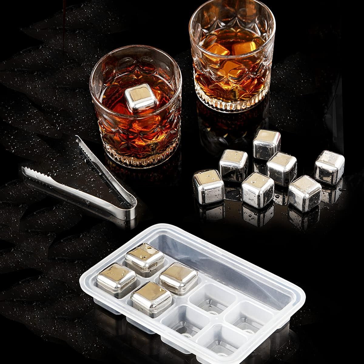 8 pcs Stainless Steel Ice Cubes for Drinks, Reusable Stainless Wine Ice Tong for Whiskey, Vodka, Soda, Wine, Beverage Juice Father's Gifts