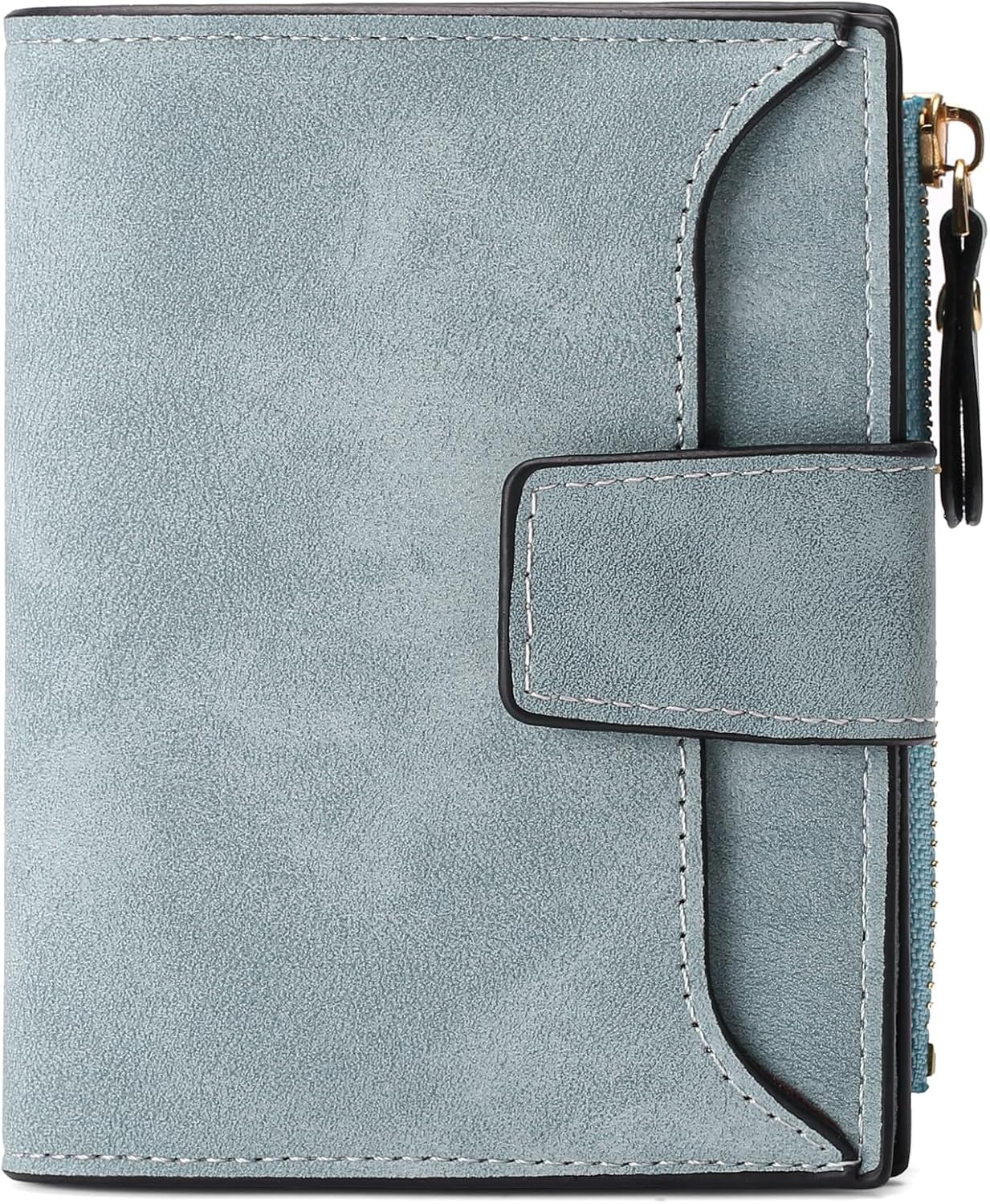 EHIW Small Wallet for Women, Bifold Compact Breathable Soft Leather Wallet with Card Holder, Zipper Coin Pocket and ID Window, Blue