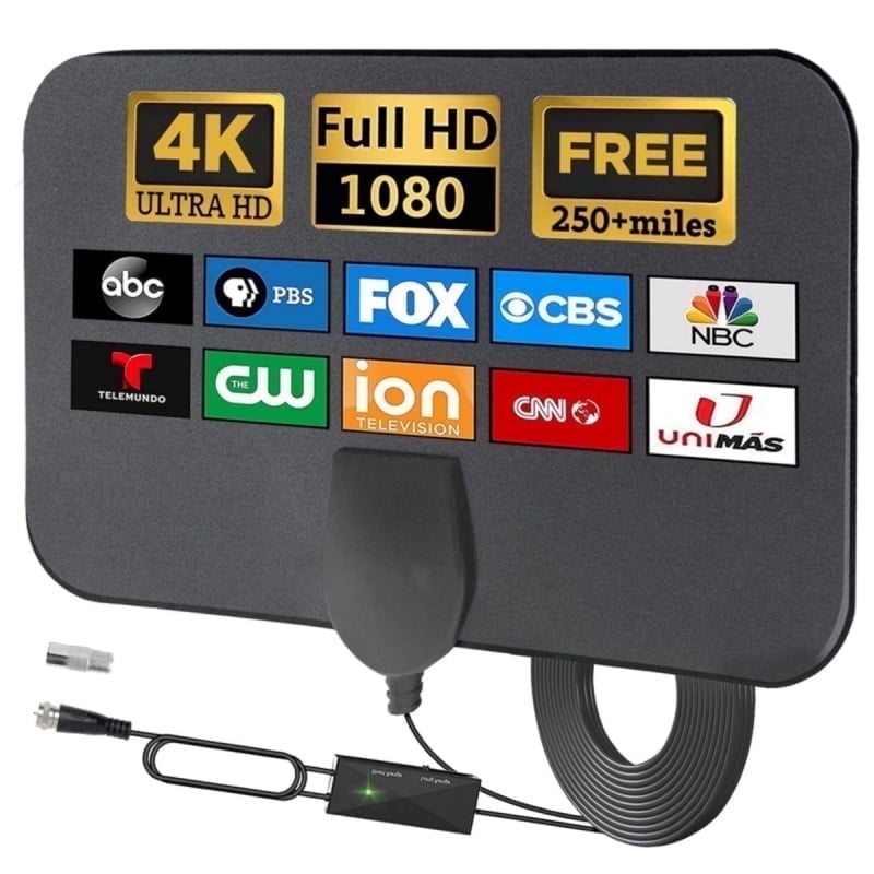 LOOKFUN Digital TV Antenna with 360° Signal Booster Long 400 Miles Reception Support 4K 1080p Smart Television with 16.4ft Coaxial HDTV Cable for Local Channels