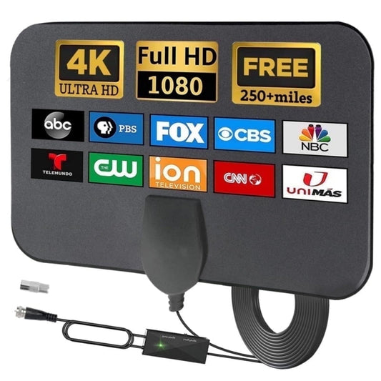 LOOKFUN Digital TV Antenna with 360° Signal Booster Long 400 Miles Reception Support 4K 1080p Smart Television with 16.4ft Coaxial HDTV Cable for Local Channels