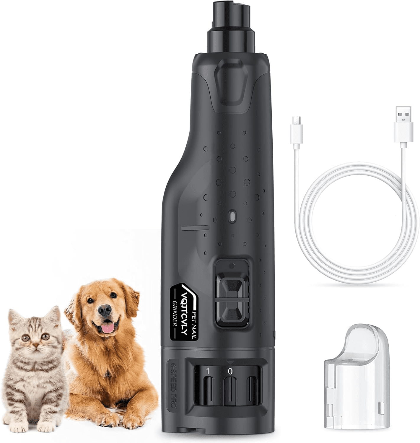 Dog Nail Grinder Quiet - (45db) 6-Speed Pet Nail Grinder with 2 LED Lights for Large Medium Small Dogs/Cats, Professional 3 Ports Rechargeable Electric Dog Nail Trimmer with Dust Cap(Gray)