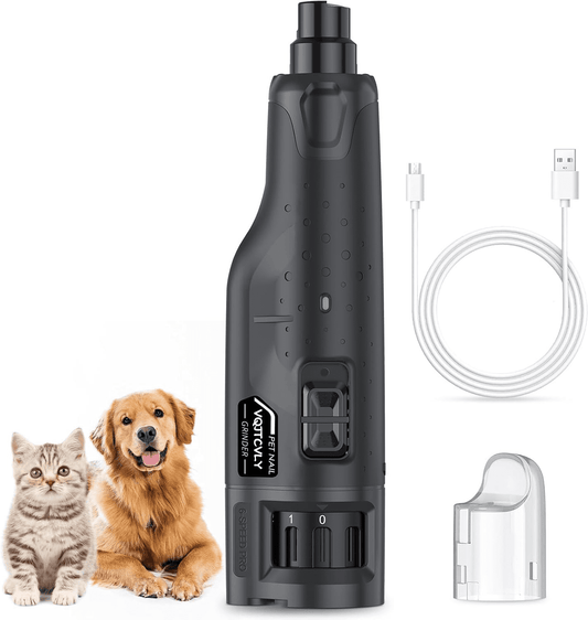 Dog Nail Grinder Quiet - (45db) 6-Speed Pet Nail Grinder with 2 LED Lights for Large Medium Small Dogs/Cats, Professional 3 Ports Rechargeable Electric Dog Nail Trimmer with Dust Cap(Gray)