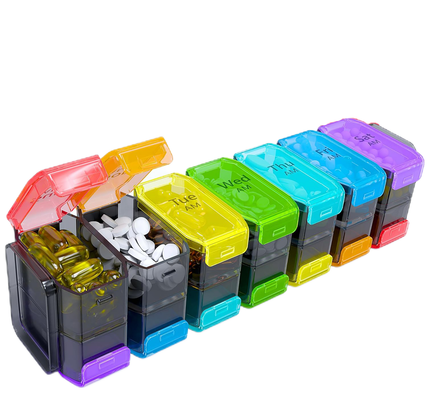 Extra Large Weekly Pill Organizer 2 Times a Day - XL Pill Case Am Pm - Big Pill Box 7 Day Oversized Daily Vitamin Organizer Jumbo Pill Container Twice a Day Medicine Supplement Dispenser Rainbow