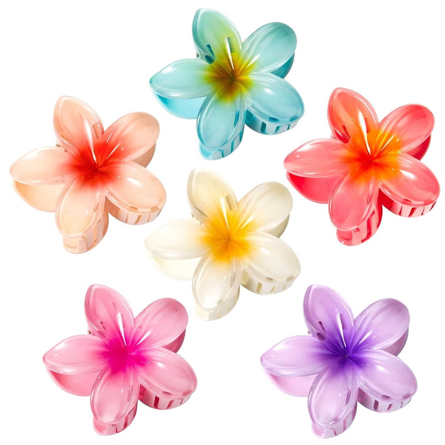 EHIW Flower Hair Claw Clips-6PCS Large Claw Clips for Thick Hair,Strong Hold Nonslip Hair Clips for Women,Hawaiian Flower Claw Clips,Cute Hair Clips,Banana Clip for Thin Hair,Hair Accessories for